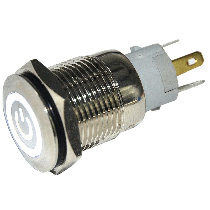 16mm带环形灯电源符号自锁金属按钮开关天使眼6v12v24v220v改装用