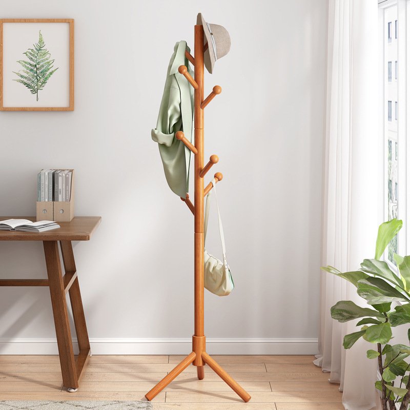 实木衣架落地衣帽架卧室家用挂衣架简约现代客厅立式简易衣服架子