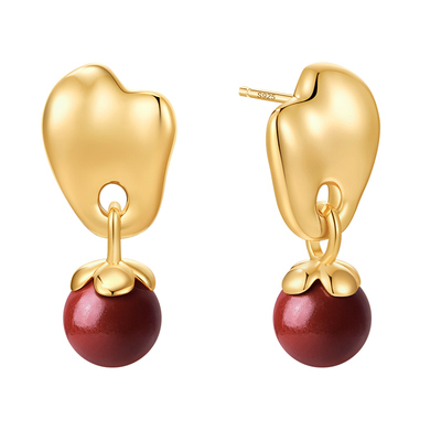 Onchic如意耳钉本命新年耳环红色朱砂金色马年吉祥耳饰轻奢高级感
