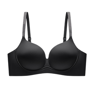 小胸聚拢显大3厘米加厚文胸无痕无钢圈上托防下垂女黑色无感内衣
