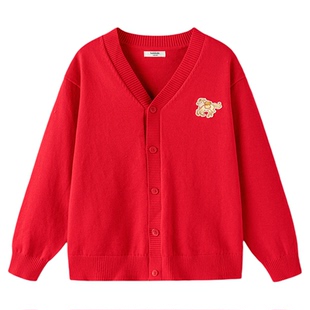 巴拉巴拉童装儿童毛衣男女童2026新款春装针织开衫红色毛衫拜年服