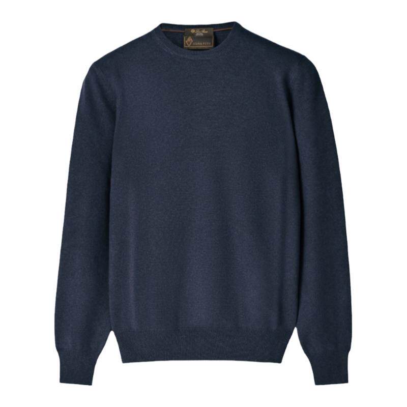 Loro Piana/诺悠翩雅男装海军蓝色骆马毛圆领长袖针织衫