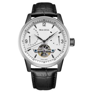 海鸥表巨匠系列单历势能镂空自动机械表飞轮皮带白盘白圈白框1327