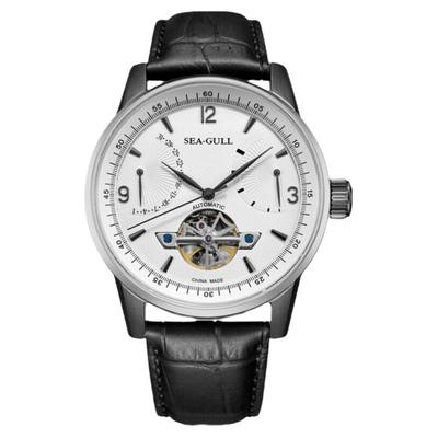 海鸥表巨匠系列单历势能镂空自动机械表飞轮皮带白盘白圈白框1327