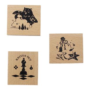 moodtape.橡胶皮章猫头鹰棋瓶子印章文具手账diy素材mood木质印章