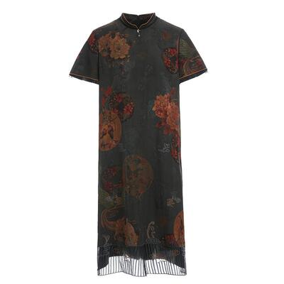 乔万尼旗舰店新品香云纱连衣裙好看流行高端女装正品长裙EF2E301