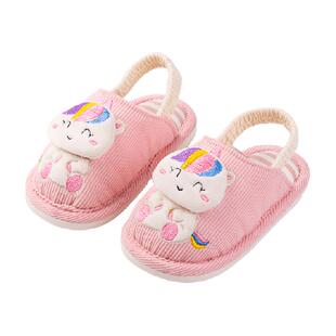 儿童亚麻拖鞋女童居家春秋棉布拖鞋防脱绑带软底宝宝亚麻拖鞋女宝