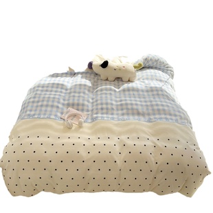 晚安猫ins蓝格小修狗牛奶绒四件套卡通被套宿舍三件套床单床品