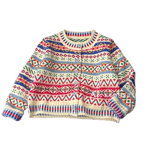 女童民族风撞色花纹针织开衫2026秋冬儿童洋气复古时髦毛衣外套潮