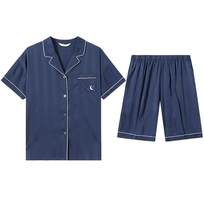 秋鹿短袖短裤冰丝情侣睡衣家居服