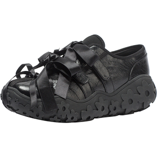 CDF女鞋2025春季新款时尚厚底增高老爹鞋蝴蝶结魔术贴百搭休闲鞋