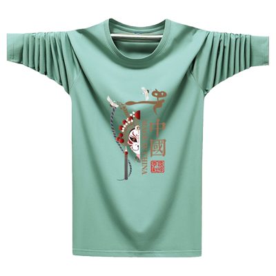 秋季丝光棉长袖t恤男宽松上衣