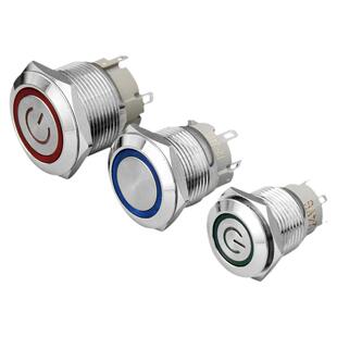 自锁复位金属按钮开关电源符号带环形LED灯防溅水键12 16 19 22mm