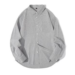 班尼路牛津纺长袖衬衫男2025秋季美式复古条纹男士休闲衬衣外套A