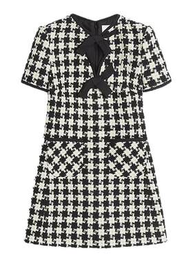 Red Valentino 女士蝴蝶结格子短款短袖连衣裙银泰百货 301574