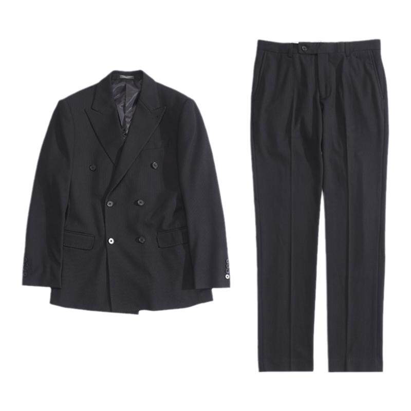 男士戗驳领黑色双排扣西服二件套