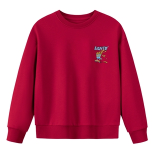 【新年马年】李维斯男童红色卫衣加绒儿童套头衫2026拜年过年衣服