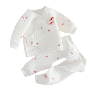 婴儿衣服0到3个月女男宝宝纯棉和尚服开裆裤套装三层夹棉保暖内衣