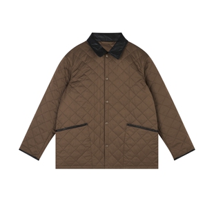 WassupHouse翻领绗缝夹克外套男宽松长款秋冬抗风保暖格纹棉服女