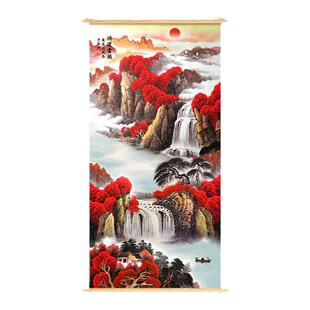 鸿运当头入门实木挂画新中式玄关装饰画竖版山水画客厅办公室壁画