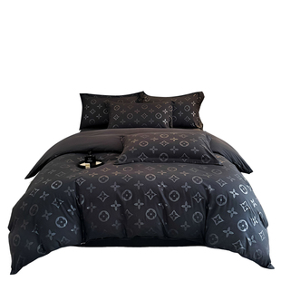 潮牌网红轻奢黑色男生高级感四叶草亲肤水洗棉宿舍床单被套四件套