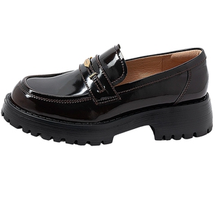 康莉厚底乐福鞋女春秋新款复古秋叶伯爵增高通勤不累脚女士小皮鞋