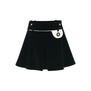 lefame拉飞姆秋季斯隆名门丝绒修身小A廓形短裙