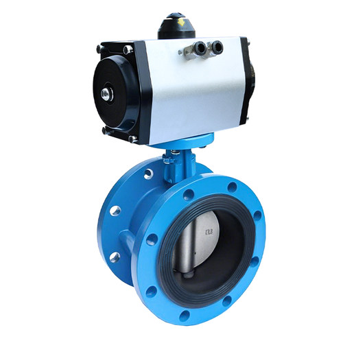 气动蝶阀法兰式软密封球墨铸铁不锈钢D641X-16开关调节阀门DN100