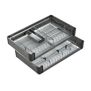 悍高厨房慧影系列304不锈钢碗碟拉篮太空铝阻尼抽屉式多层收纳篮
