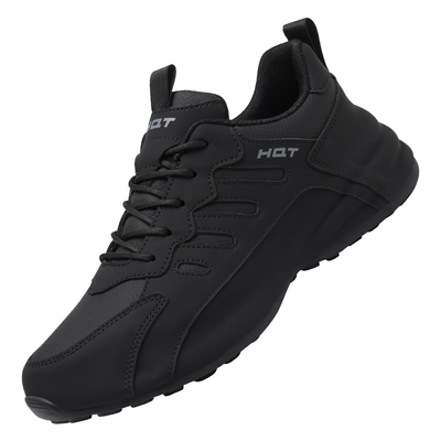 红蜻蜓皮面软底黑色休闲运动鞋男