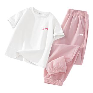 贵人鸟童装女童夏套装2026新款女孩夏季速干运动儿童纯棉短袖t恤