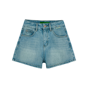 现货孤品清仓 西草儿6205高腰蓝色牛仔短裤女全棉宽松a字阔腿裤