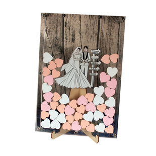 送卡通头像创意结婚礼庆高档透明签到框爱心木片签名册簿本台定制