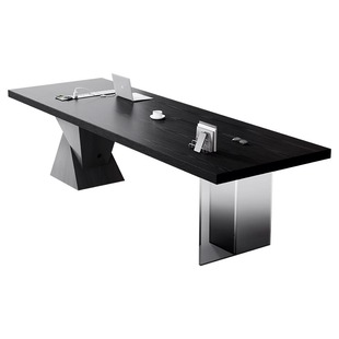 意式极简书桌实木电脑桌带插座轻奢现代简约家用书房办公桌亚克力