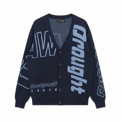 G家撞色提花羊毛开衫V领情侣毛衣