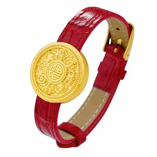 马年红手绳表带式红手绳皮绳手链可调节穿黄金八宝罗盘手牌6-12宽