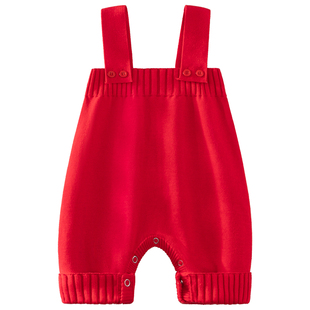 婴儿毛线背带裤冬装宝宝针织大屁屁裤儿童举重裤男宝女宝红色衣服