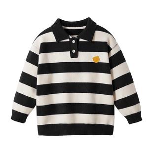 贝肽斯儿童针织衫秋冬新款POLO领条纹毛衣男女童宝宝洋气保暖上衣