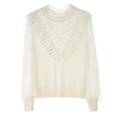 SOMSOM/索玛白色宫廷风立领针织衫女秋冬季绵羊毛气质长袖打底衫