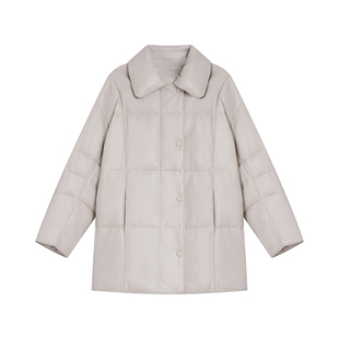 极简风廓型翻领轻暖白鹅绒羽绒服女款冬装宽松中长款羊皮大衣外套