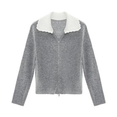 iammix27双拉链花边领针织开衫