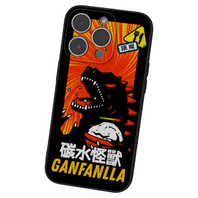 米老舅原创碳水怪兽干饭拉恶搞插画图案黑色液态硅胶软磨砂适用苹果安卓手机壳