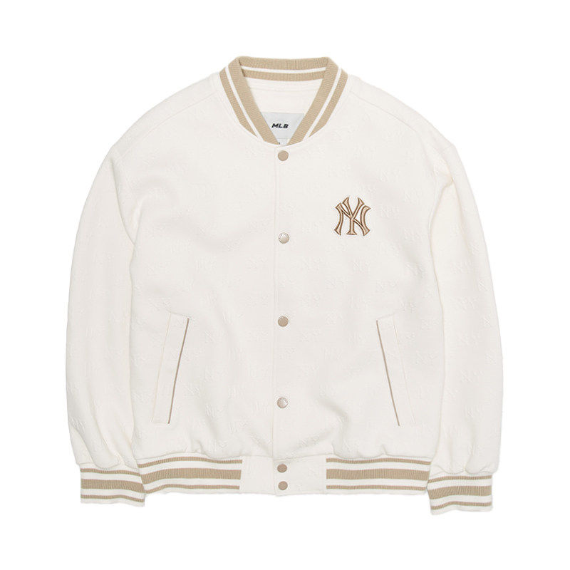 MLB情侣NY暗纹老花棒球服外套