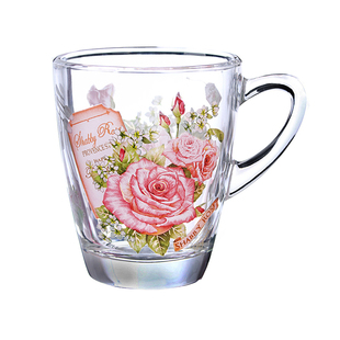 进口Ocean韩国烤花玻璃开水带把咖啡杯子无铅耐高温牛奶马克喝热A