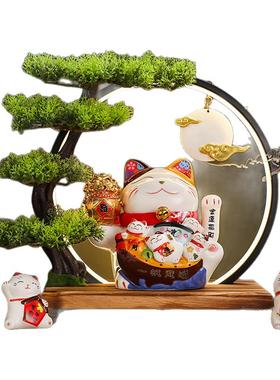 新款招财猫灯圈开业摆件自动摇手招猫店铺收银台店铺客厅吧台摆件