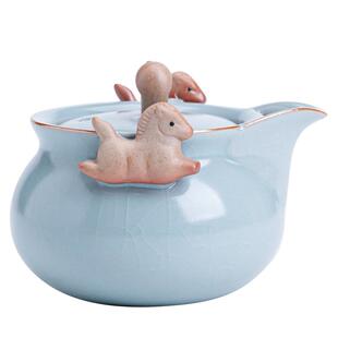 天青汝窑手抓壶防烫陶瓷家用茶壶大容量功夫茶具茶杯套装泡茶单壶