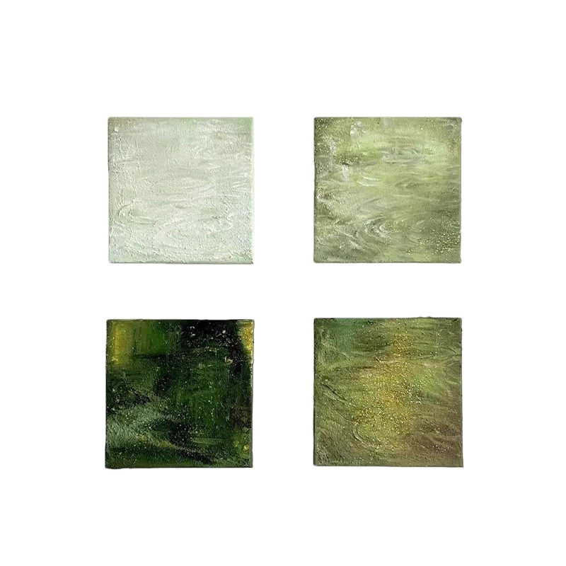 雨痕诗寂·侘寂风绿色玄关画