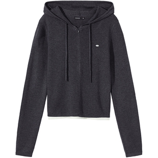 热风女士连帽针织衫上衣2025年冬季新款含羊毛带帽针织衫内搭上衣