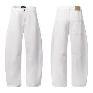 辣到中暑美式复古简约辣妹白色弯刀牛仔裤宽松显瘦垂感阔腿拖地裤