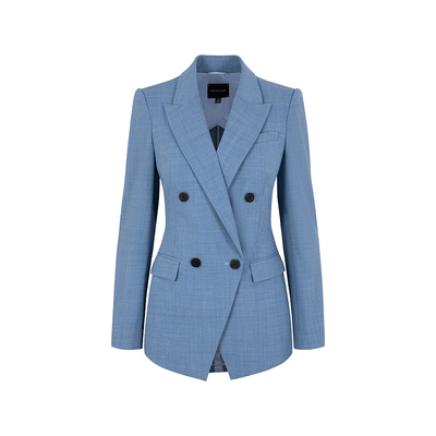 MARYLING雾蓝色戗驳领双排扣西装